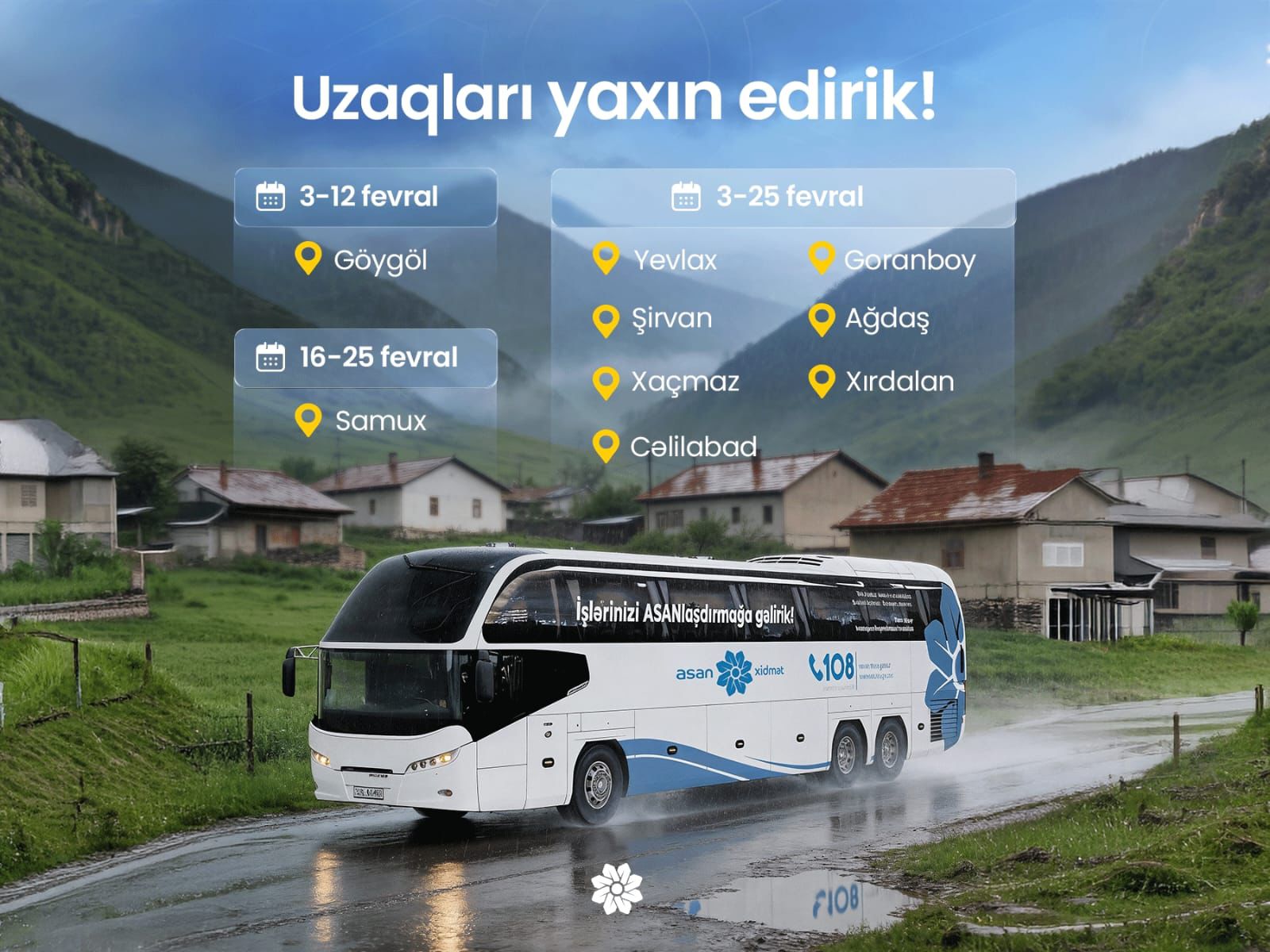 Fevralda Səyyar ASAN-ın xidmət göstərəcəyi ünvanlar