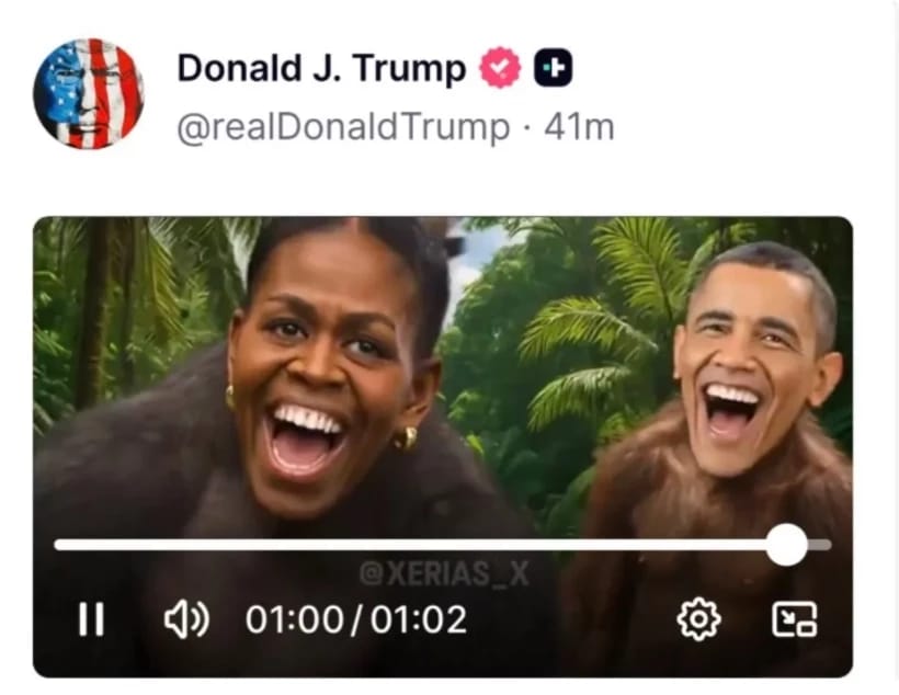 Tramp Obamanı meymun kimi paylaşıb