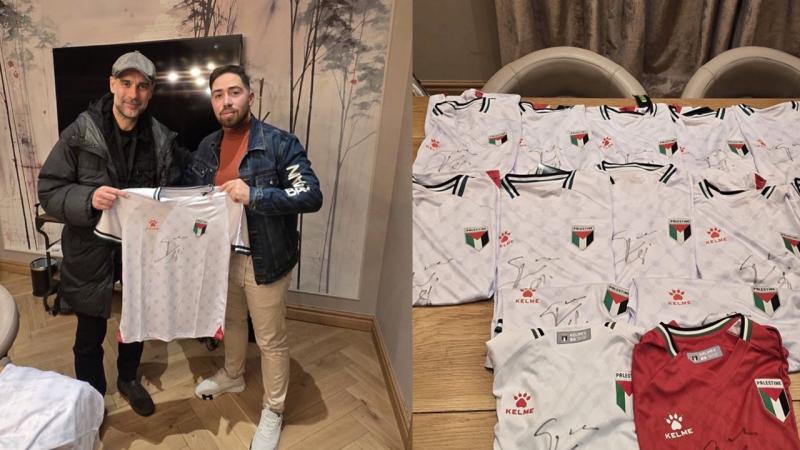 Qvardiola Qəzzada futbol komandasına dəstək olaraq Fələstin millisinin formalarını imzalayıb