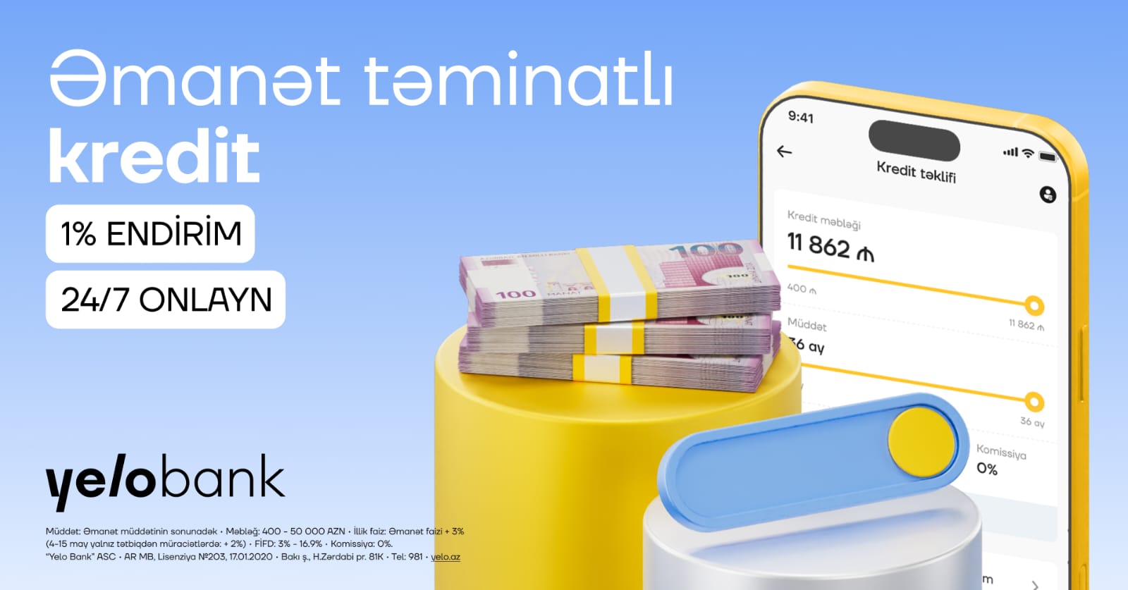 Yelo App-də əmanət girovlu kredit artıq onlayndır!