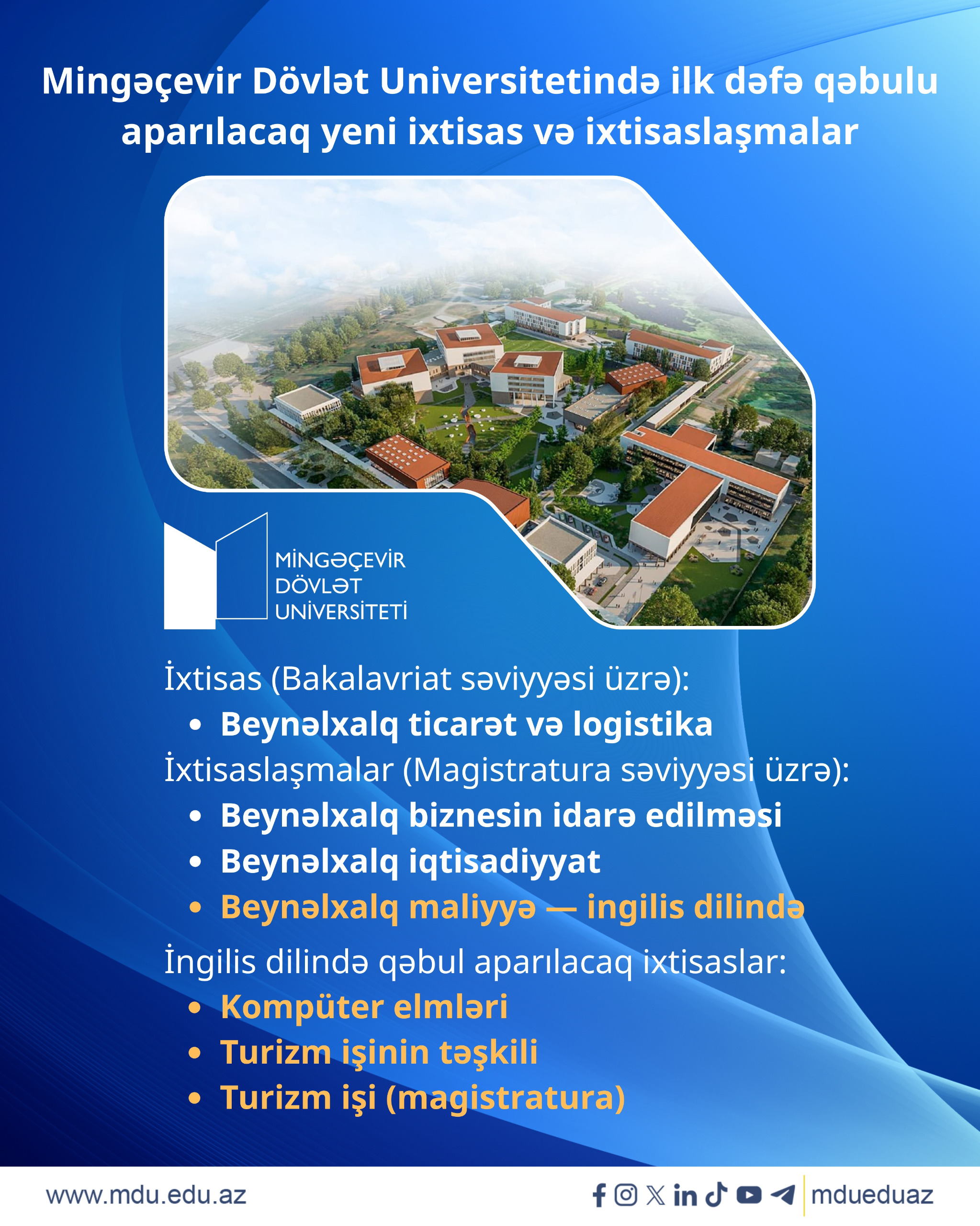 Mingəçevir Dövlət Universitetində qlobal əmək bazarına yönələn yeni mərhələ: beynəlxalq ixtisaslar və ingilisdilli qəbul imkanları genişləndirilir