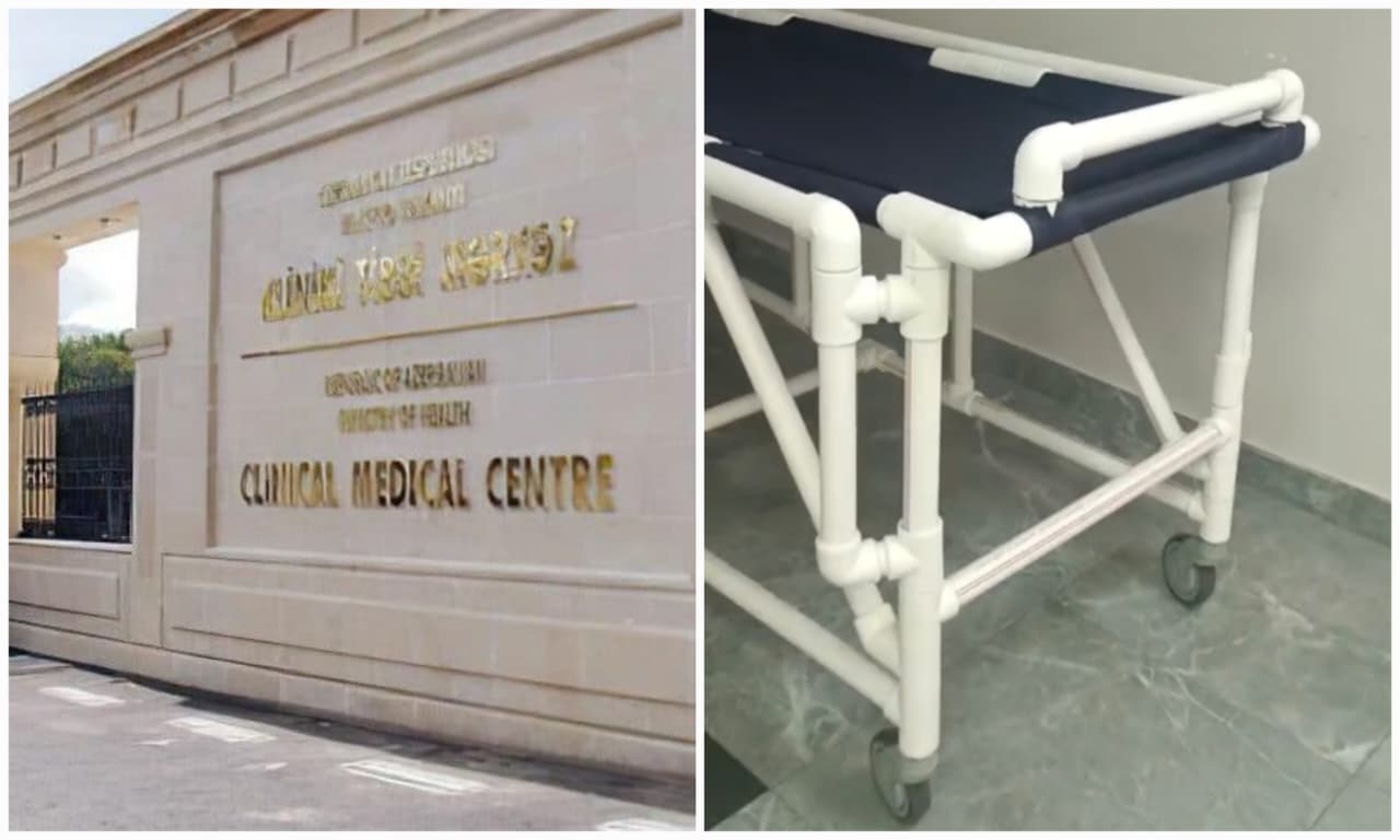 Klinik Tibbi Mərkəzdə biabırçı mənzərə: Xəstə daşınması üçün tibbi avadanlıq əvəzinə PVC borudan düzəldilmiş