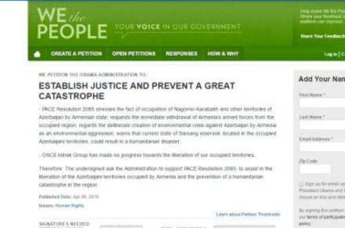 Ağ Evin saytında Ermənistanın işğalçılıq siyasəti ilə bağlı petisiya səsverməyə çıxarılıb