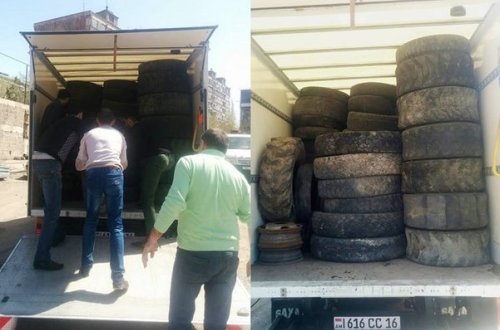 Ermənilər səngər düzəltmək üçün şin toplayır