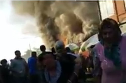 Qaz balonu partladı, bazar yandı