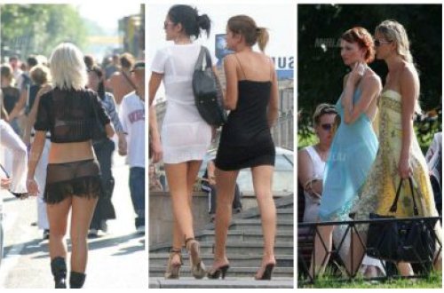 Küçəyə şəffaf paltarda çıxan qadınlar -