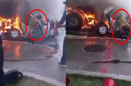 Yanan maşındakı adamı qurtarmağa çalışdılar, amma… - VİDEO