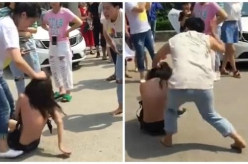 Qadın ona xəyanət edən ərinin məşuqəsini camaatın gözü qarşısında döydü