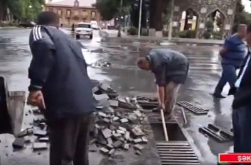 Leysan Şəkidə mərkəzi yolları dağıtdı - VİDEO - FOTO