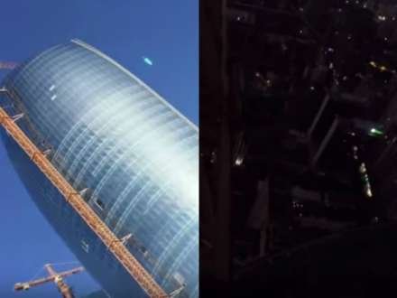 Bakıda gənc oğlanın təhlükəli şousu: 220 metrdən aşağı endi - VİDEO