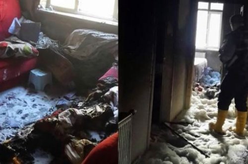 Həyat yoldaşı ilə dalaşan kişi evi yandırdı - VİDEO