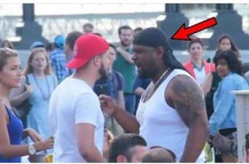 Qadına sataşan bu iri adamı qadının yoldaşı necə cəzalandırır baxın - VİDEO