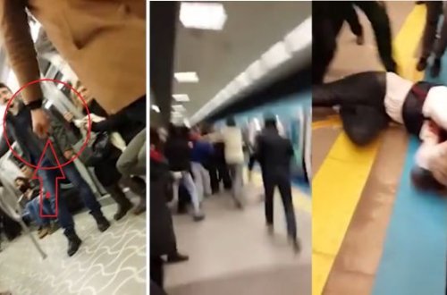 Metroda qanlı dava - Qatara girdi, əvvəl bıçaq, sonra isə tapança... - VİDEO