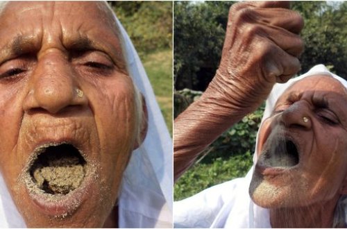 Hindistanlı qadın qum ilə qidalanır - FOTOLAR