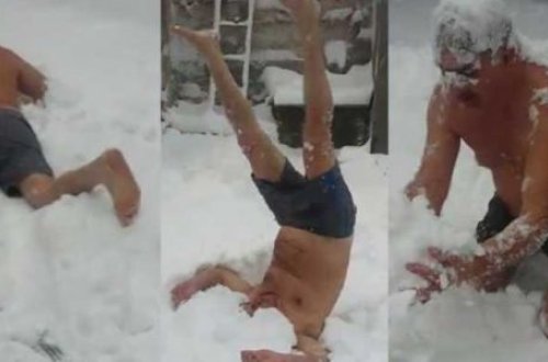 Bakıda 65 yaşlı kişi soyuğa meydan oxuyur – VİDEO