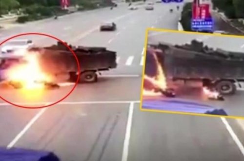 Motosiklet sürücüsü faciəyə səbəb oldu - VİDEO