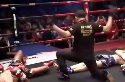 Bir-birilərini eyni vaxtda nokdauna saldılar - VİDEO