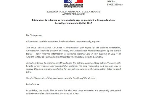 ERMƏNISTANIN AZƏRBAYCANIN ALXANLI KƏNDINI ATƏŞƏ TUTMASI TƏXRIBATDIR - MINSK QRUPUNUN 2-CI BƏYANATI - FOTO