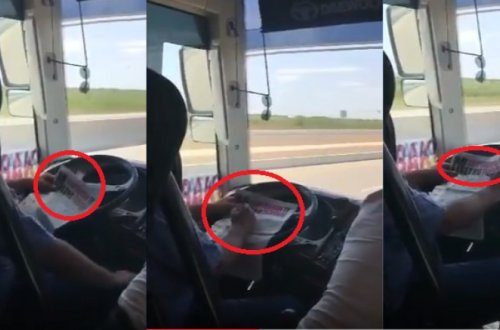 Azərbaycan: Sürücüsü krassvord yaza-yaza avtobus sürdü - VİDEO