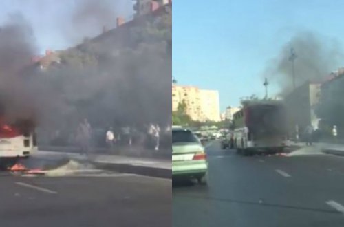 Bakıda avtobus küçənin ortasında alışdı (VİDEO)