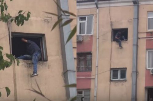 Bakıda damarlarını doğrayan gənc binadan özünü atmaq istədi (VİDEO)