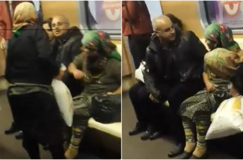Bakı metrosunda kişi ilə yaşlı qadınlar arasında mübahisə: Yum ağzını, otur... (VİDEO)