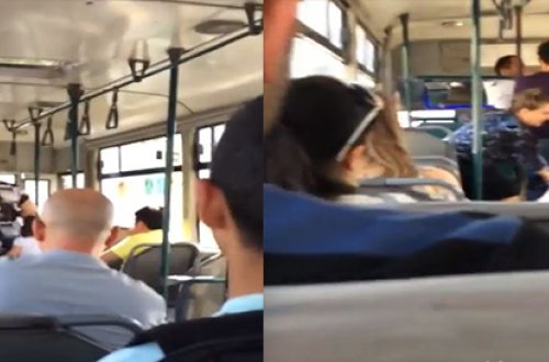 Bakıda, avtobusda sürücü və sərnişinin əlbəyaxa davaya çıxdı - VİDEO