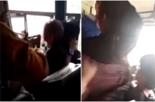 Avtobusda qucaqlaşan cütlüyü döydülər - Anbaan VİDEO