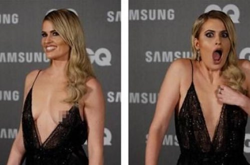 Büstqalter geyinməyən cazibədar aparıcının sinəsi açıldı: biabır oldu - FOTO