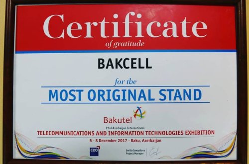 Bakcell şirkətinin stendi “BakuTel-2017” sərgisinin ən orijinal stendi seçildi
