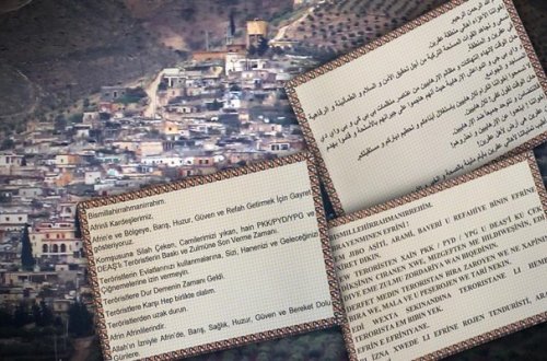 Afrin əhalisinə təyyarələrdən kağızlar atıldı - Fotolar