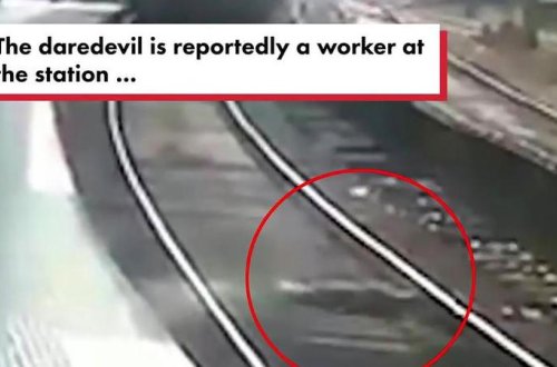 Sərxoş kişi qatarın gəlməsinə saniyələr qalmış... - Dəhşətli anların VİDEOSU