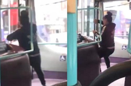 Əri ilə dalaşdı, sürücüyə tüpürdü - avtobusda biabırçılıq - VİDEO - FOTO