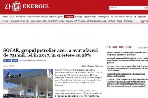 Nüfuzlu maliyyə qəzeti SOCAR-ın Rumıniyadakı şirkətinin inkişafından yazdı