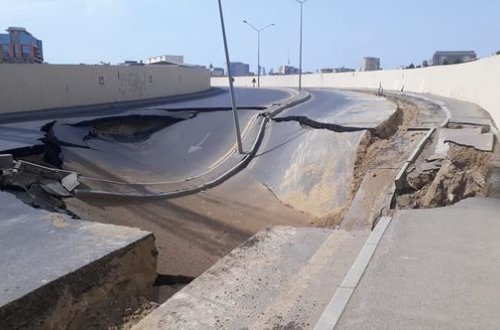 Bakıda çökmüş yolun altında tunel aşkarlanıb - FOTO