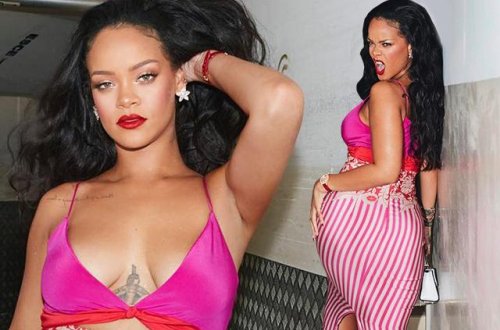Rihannanın sinə dekolteli paltarı - Fotolar