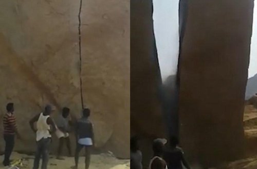 Nəhəng daşı beləcə parçaladılar - VİDEO - FOTO