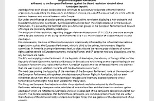 Avropa Azərbaycanlıları Konqresi bəyanat yayıb