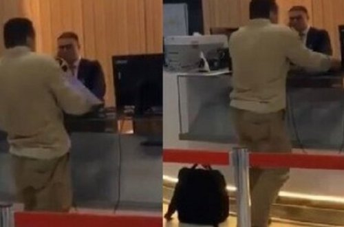 Ərəb turistdən aeroportda növbəti biabırçılıq - Bu dəfə xanım işçini... - Video