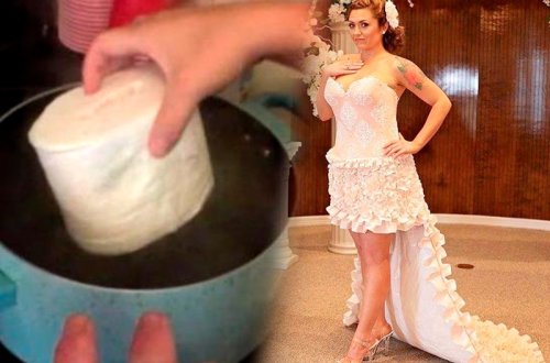 Gənc qadın özünə tualet kağızından gəlinlik paltarı tikdi – FOTO
