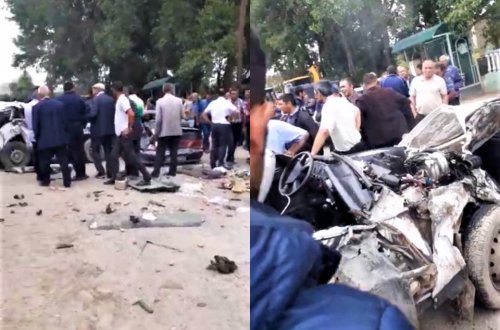 Gədəbəydə 4 maşının toqquşduğu dəhşətli qəzanın görüntüləri - VİDEO