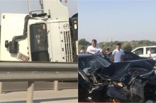 Авария на дороге Баку-Алят: перевернулся КамАЗ - ФОТО