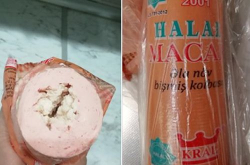 Halal bilib aldığı kolbasa xarab çıxdı - Foto