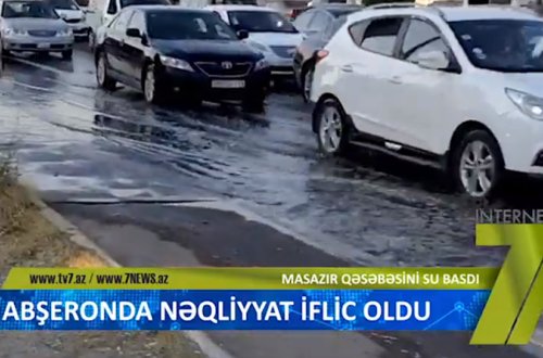 Masazır yolunu su basdı, nəqliyyat iflic oldu - VİDEO