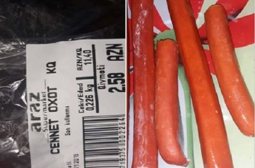 “Araz” marketdən vaxtı ötmüş kolbasa alan müştəri qəzəbləndi – FOTO