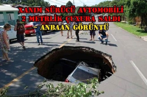 Qadın sürücü avtomobili 2 metrlik çuxura belə saldı – ANBAAN VİDEO