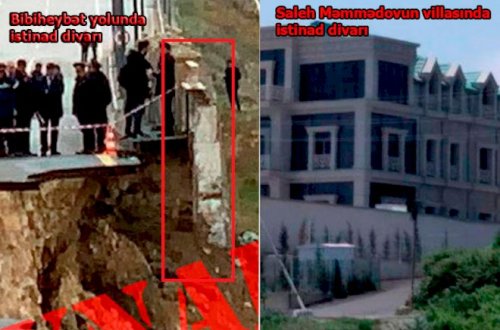 Saleh Məmmədovun villası və sürüşən yoldakı istinad divarlarının fərqi (FOTO)