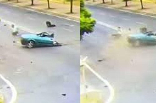 Qəzada iki yerə bölünən maşının sürücüsü SAĞ QALDI - Burnu da qanamadı - VİDEO - FOTO