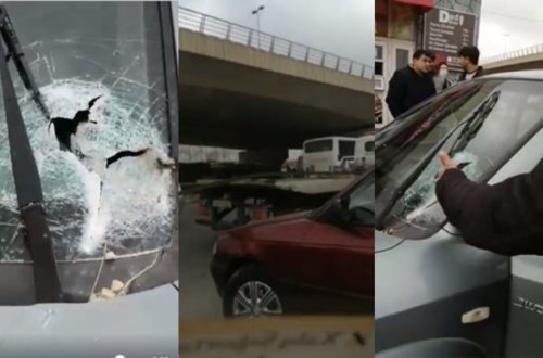 Bakıda dəhşət: Evakuatorun üstündəki dəmir sürüşüb başqa maşının şüşəsindən içəri girdi - VİDEO