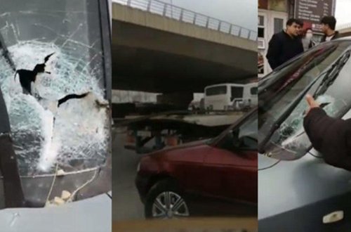 Bakıda dəhşət: Evakuatorun üstündəki dəmir sürüşüb başqa maşının şüşəsindən içəri girdi - FOTO